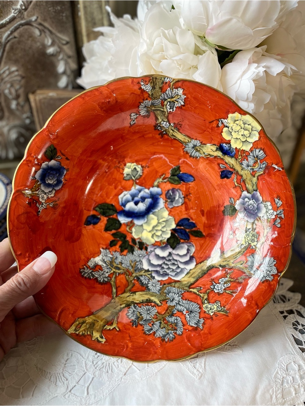 Antique Corona Ware Corea orange floral  bowl S. Hancock & Sons Stoke on Trent S